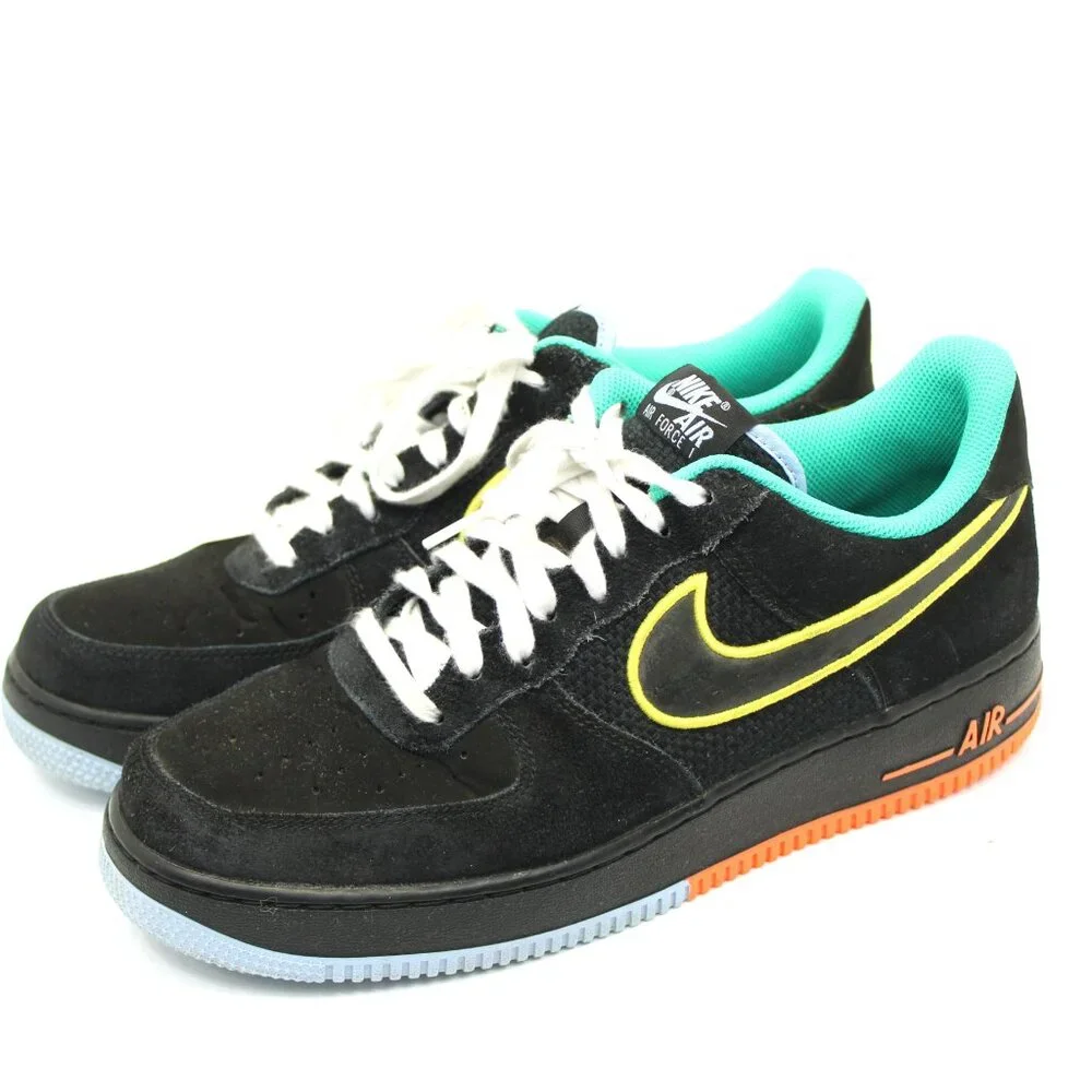 Nike Men's Black Suede Athletic Shoes with Yellow Swoosh & Teal Lining